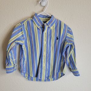 Ralph Lauren Kids Blue & Yellow Long Sleeve Striped Collared Shirt 12 Months